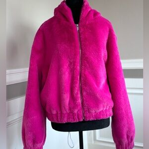 Pink Avec Les Filles Faux Fur Hoodie Coat Jacket Women's Sz M